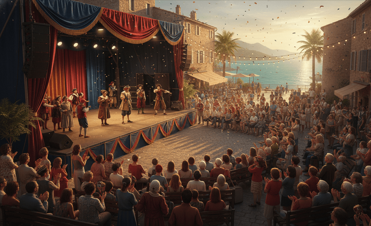 Illustrazione di progetto per Festival International de Commedia Dell'Arte vicino a Mentone