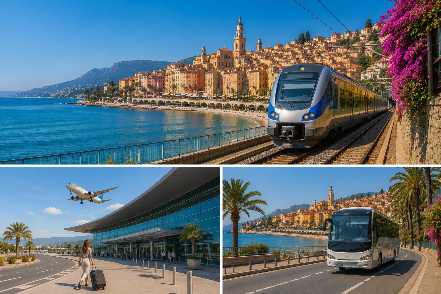 Illustration du trajet entre l'aeroport de Nice et Menton