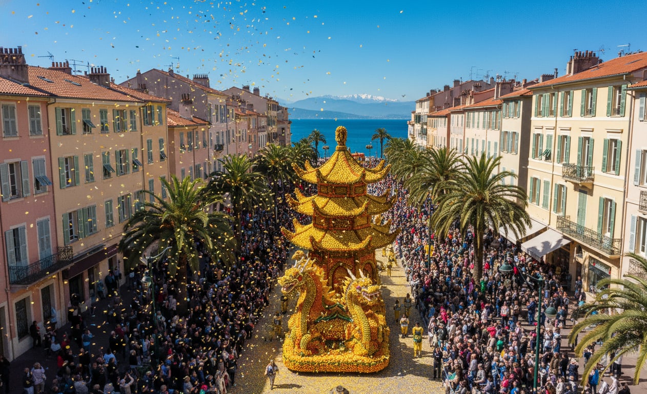 Illustration of Menton Lemon Festival and Riviera events