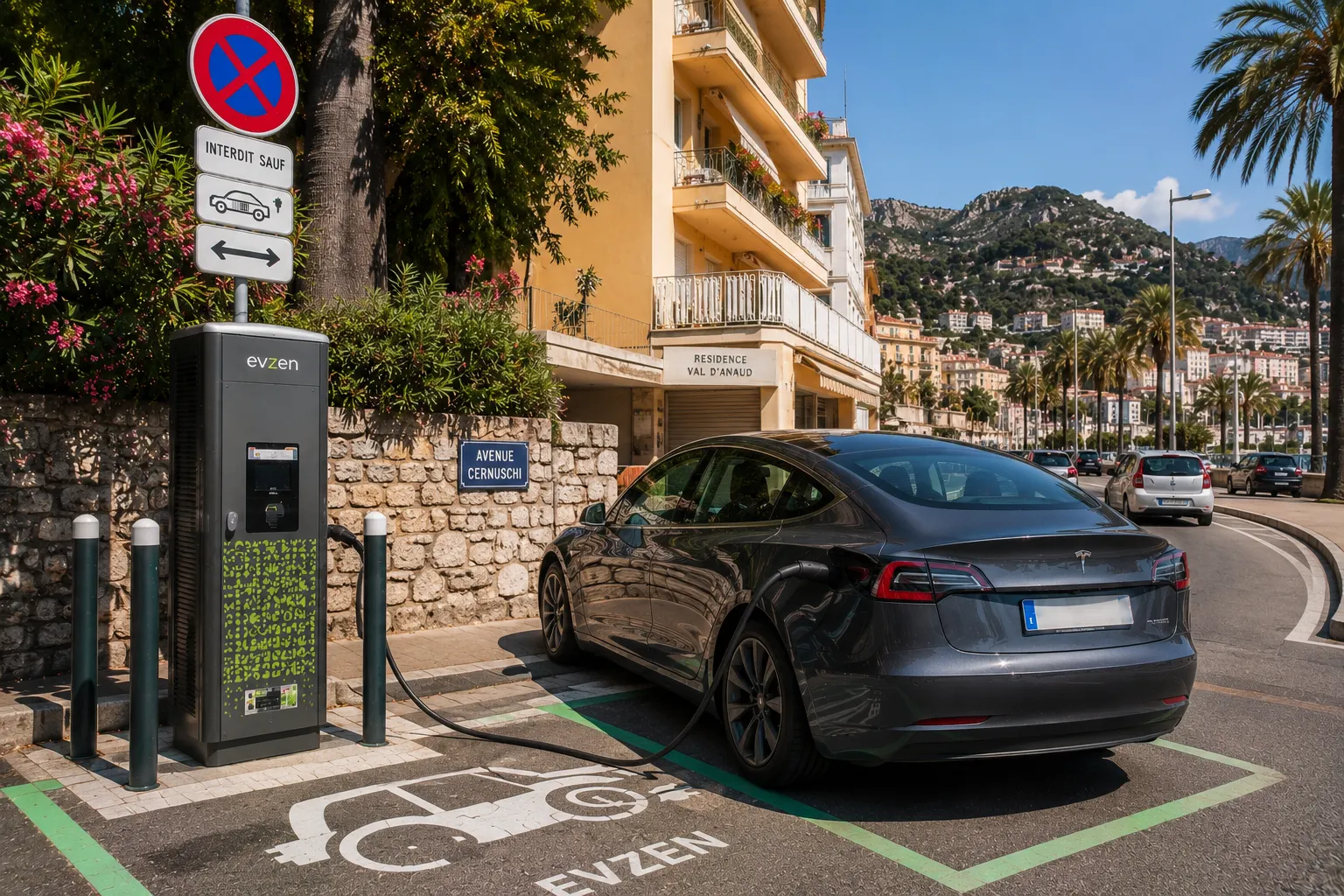 Illustration of the Avenue Cernuschi EV charging point in Menton