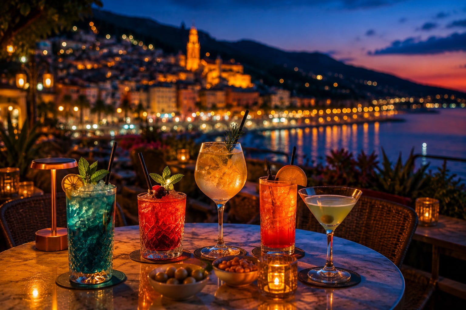 Illustration of evening drinks in Menton