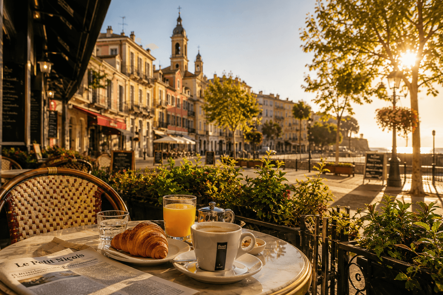 Illustration of a Menton breakfast stop and seafront walk