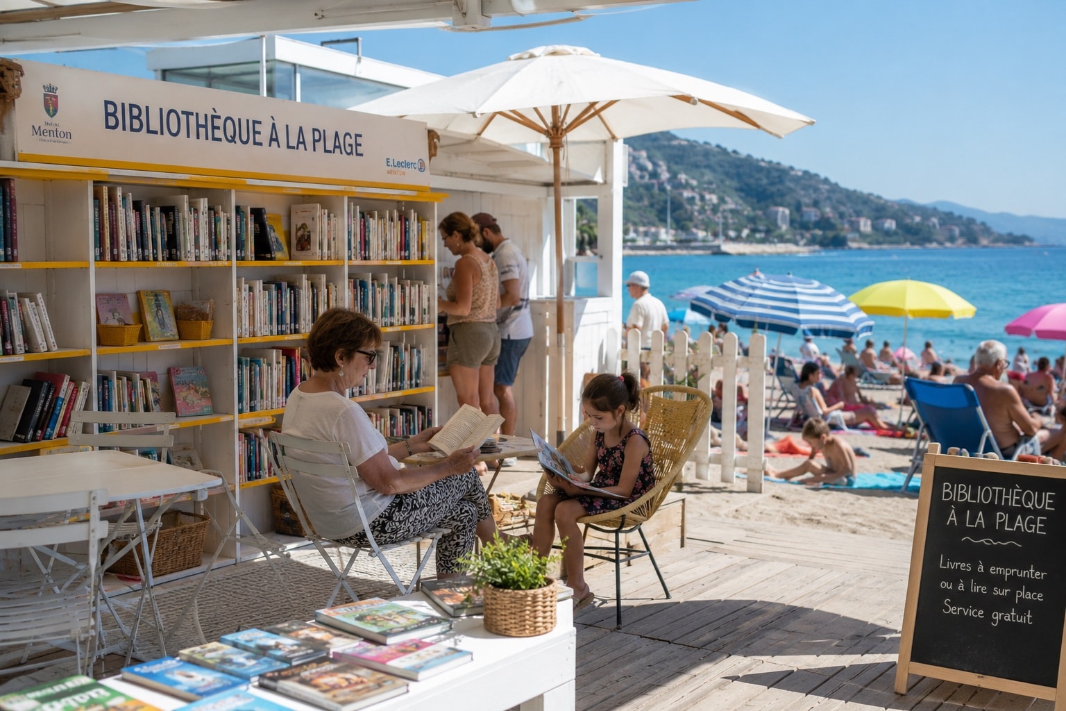 Illustration of the seasonal beach library in Menton