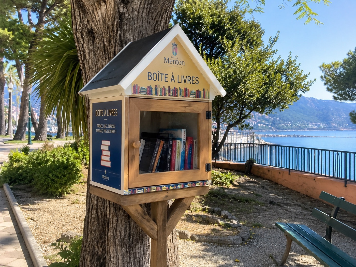 Illustration of the Square Baden-Baden book-exchange box in Menton