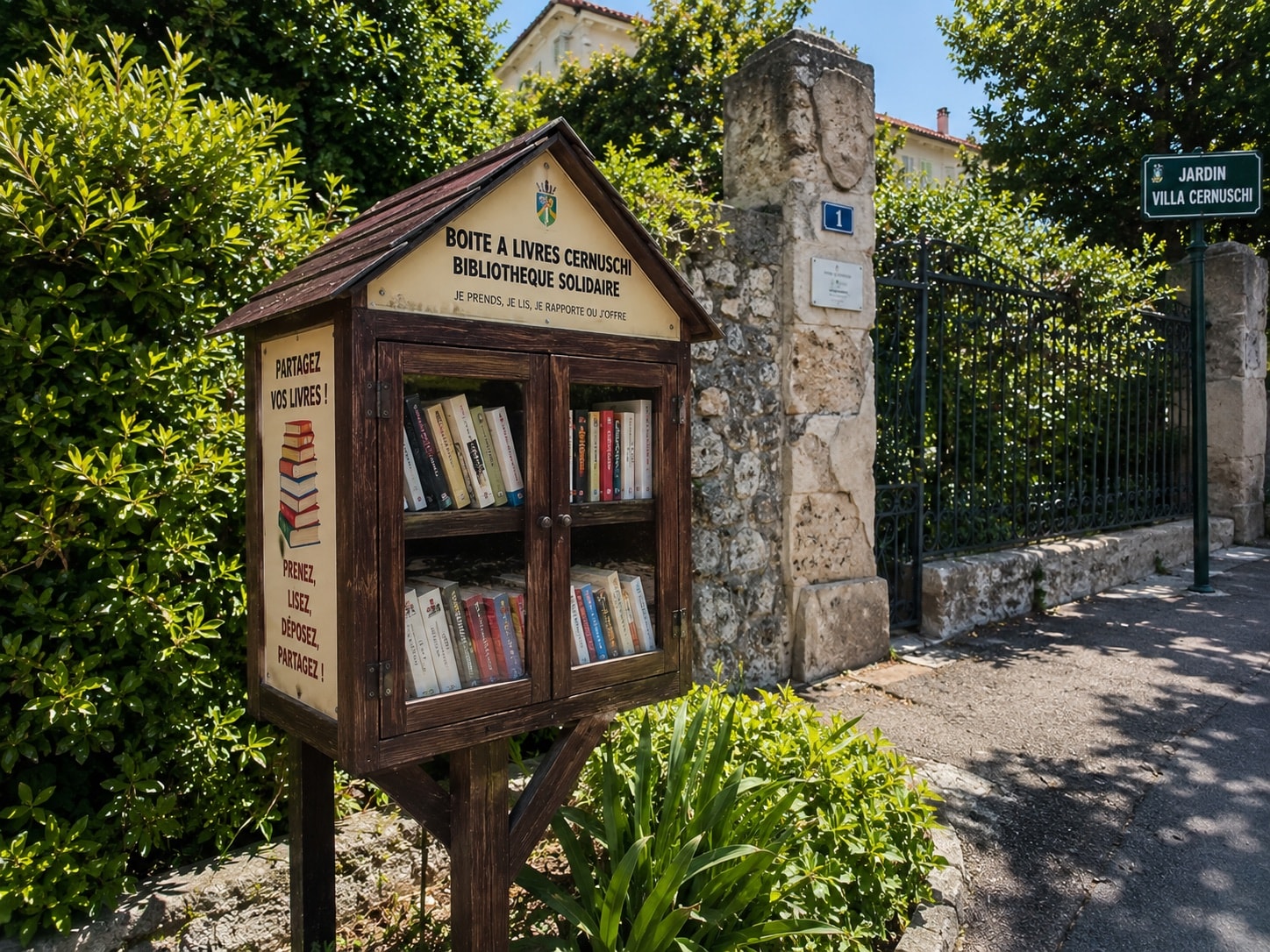Illustration of the Cernuschi community book box in Menton