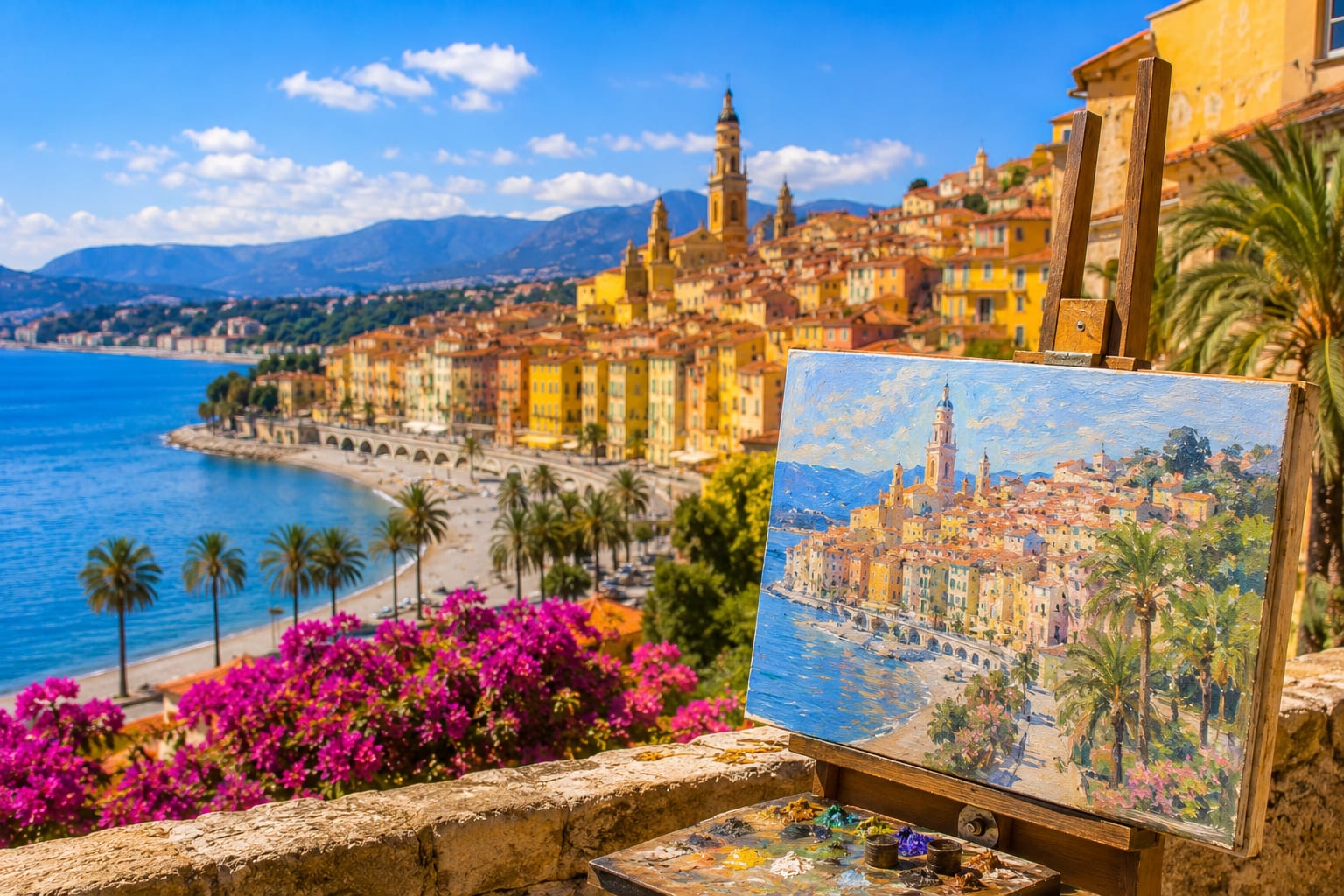 Illustration for a guide to famous paintings of Menton