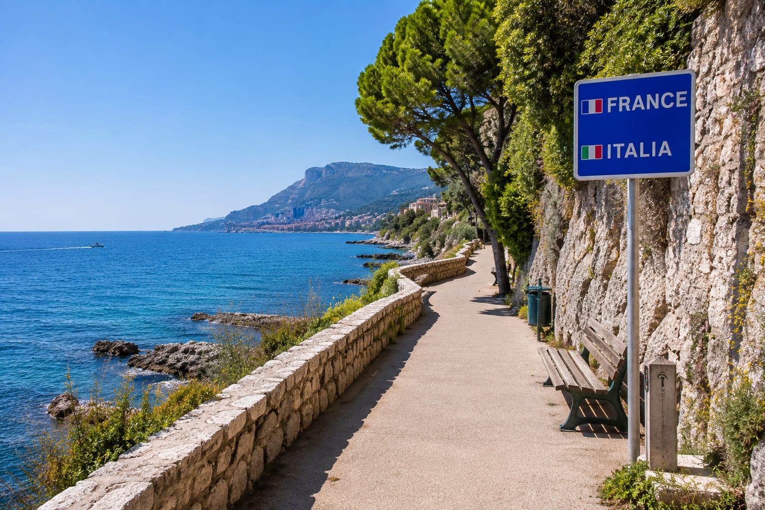 Illustration of the French-Italian border walk near Menton