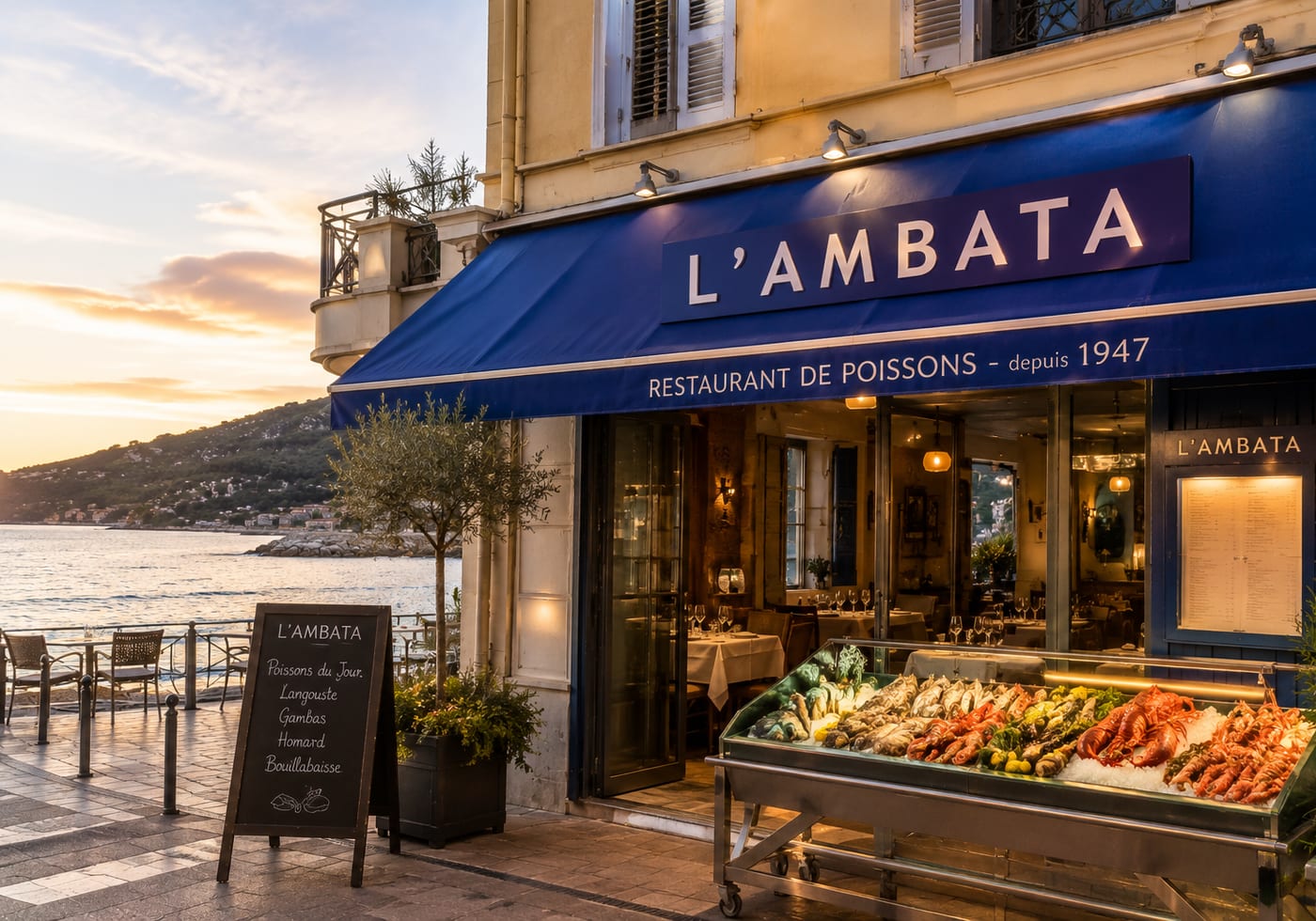 Illustration of L'Ambata seafood restaurant in Menton