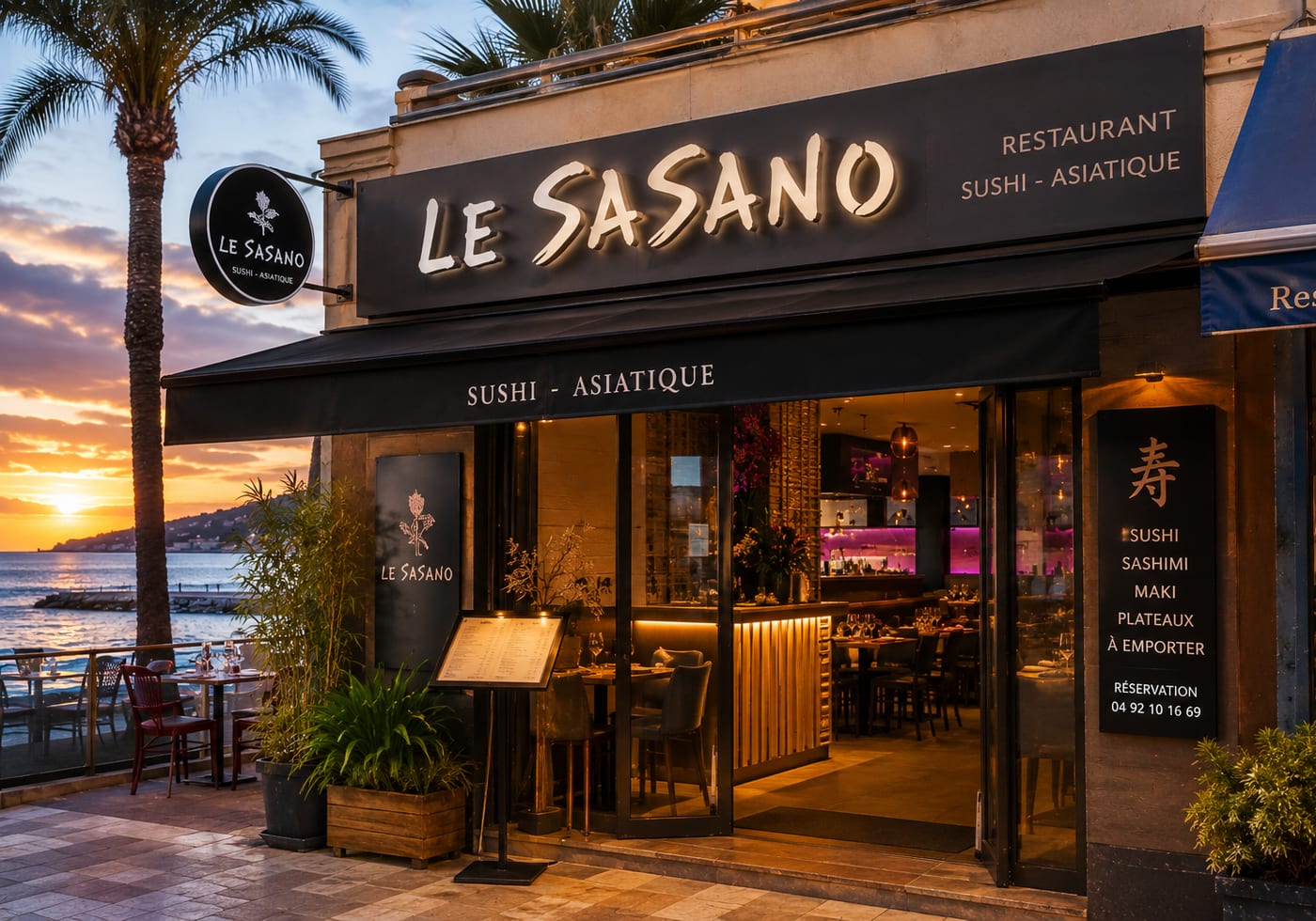 Illustration of Le Sasano sushi and seafront dining in Menton
