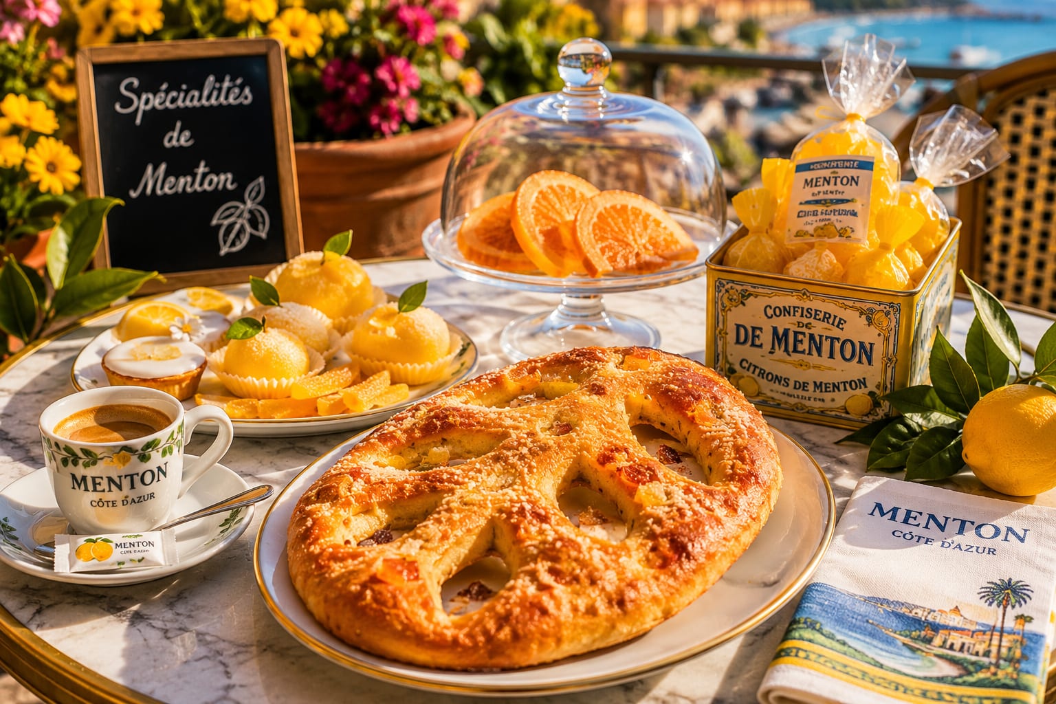 Illustration of fougasse mentonnaise and citrus sweets