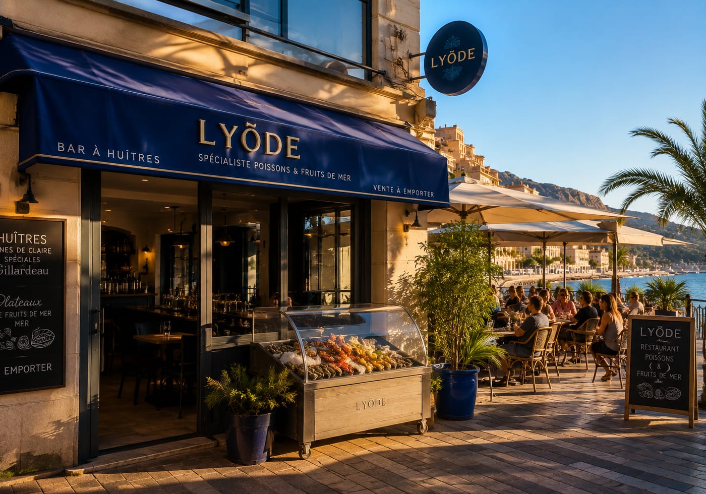 Illustration of Lyõde seafood restaurant in Menton
