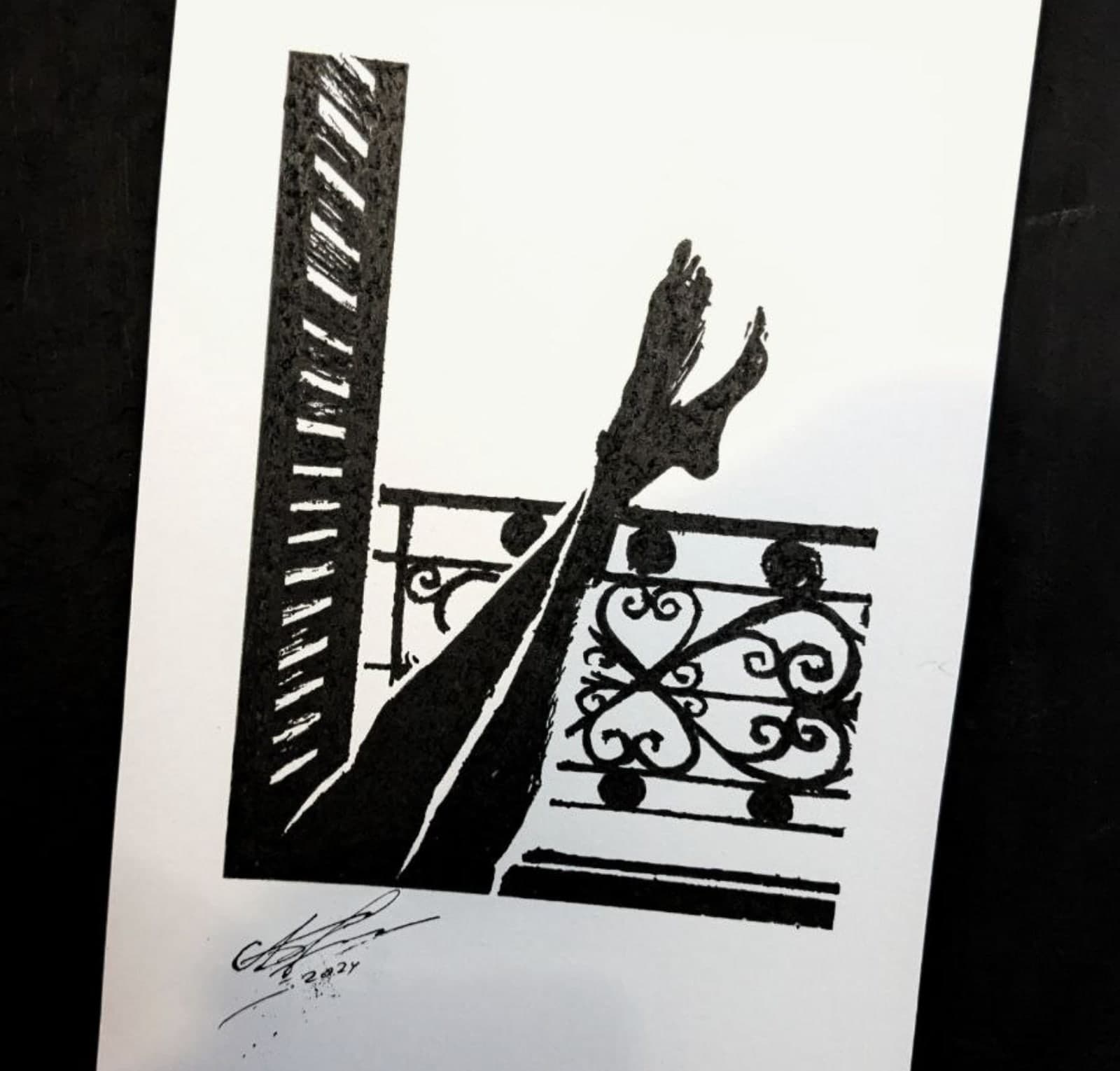 Original hand-drawn Menton postcard: Balcony gesture