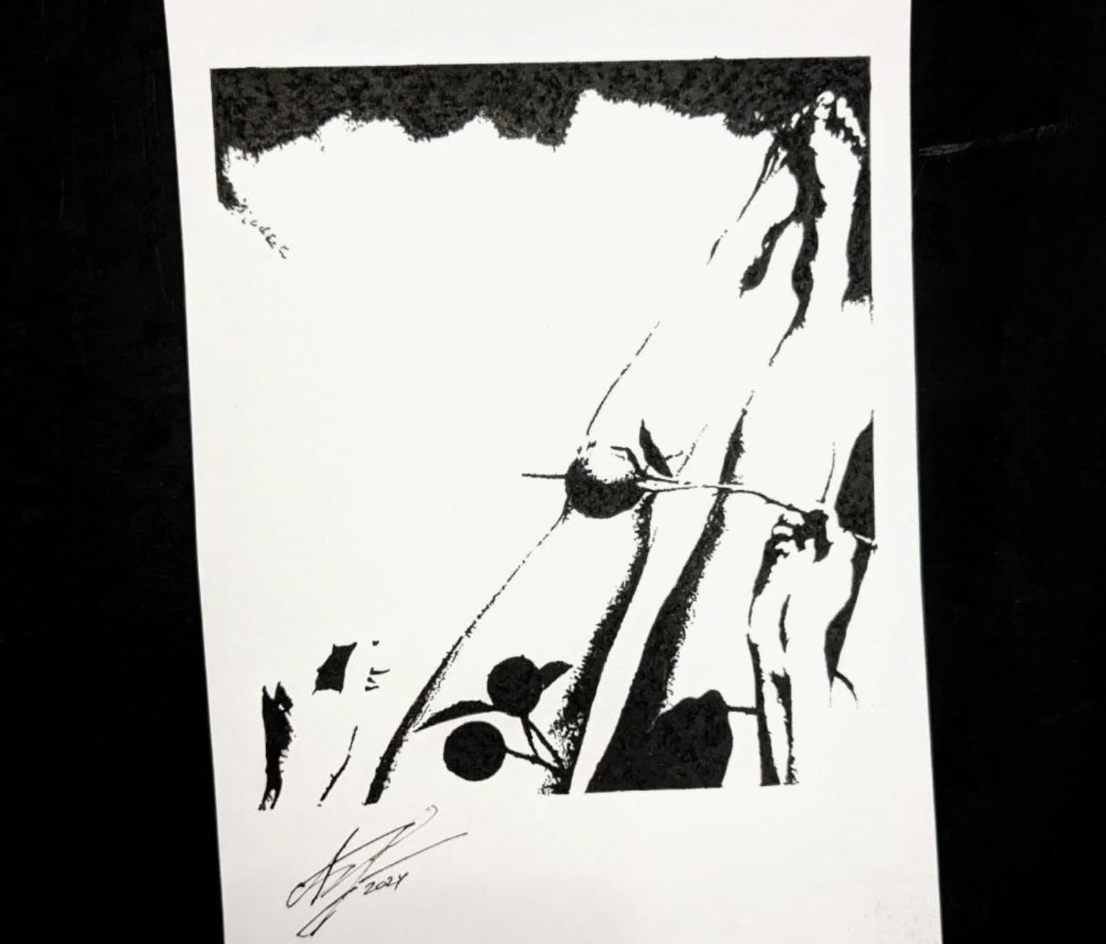 Original hand-drawn Menton postcard: Lemon branch