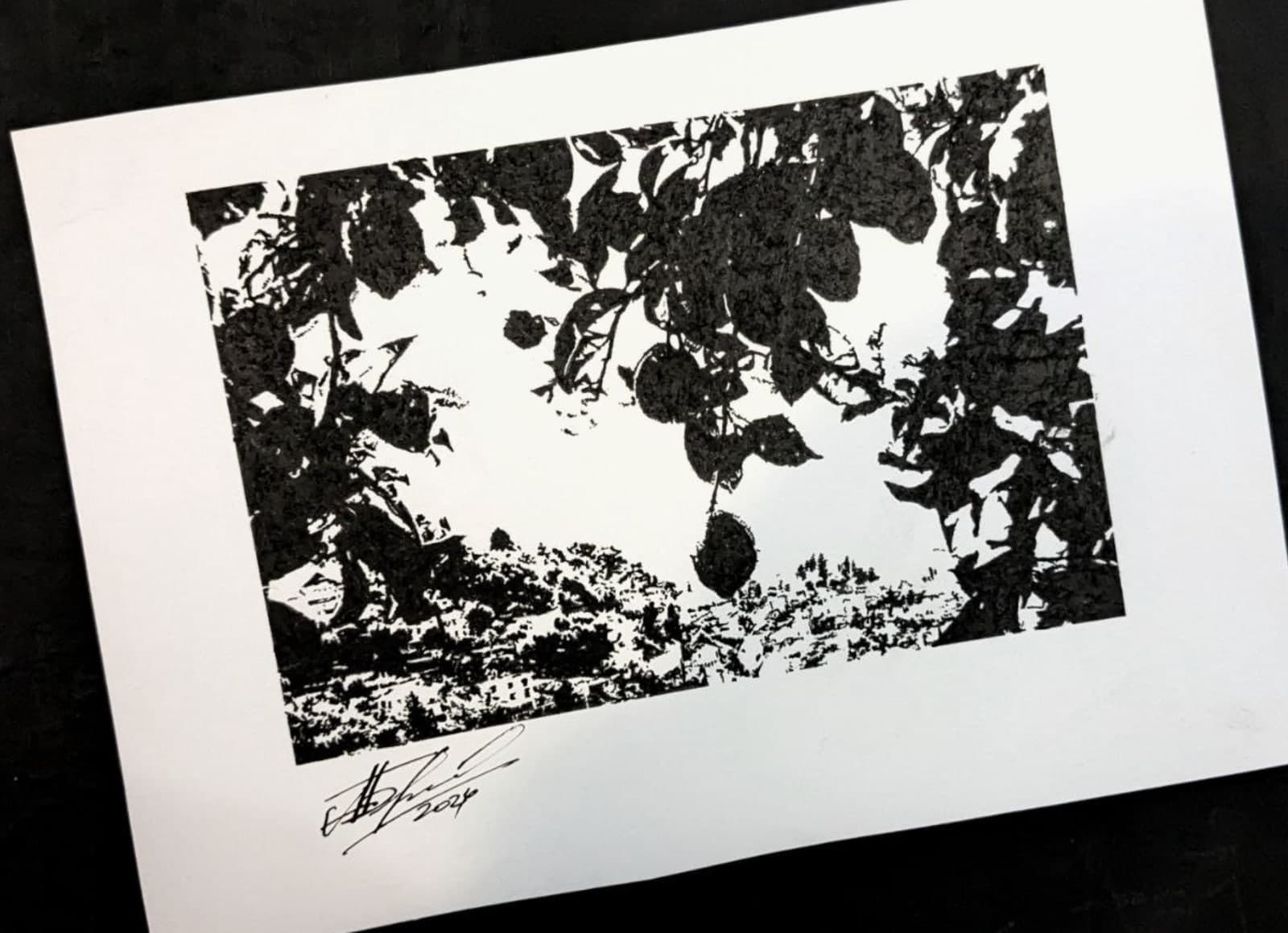 Original hand-drawn Menton postcard: Lemon tree