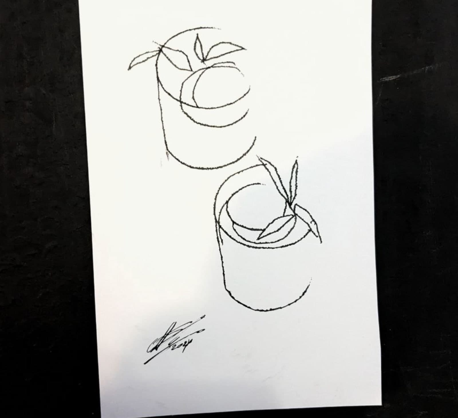 Original hand-drawn Menton postcard: Lemons in pots