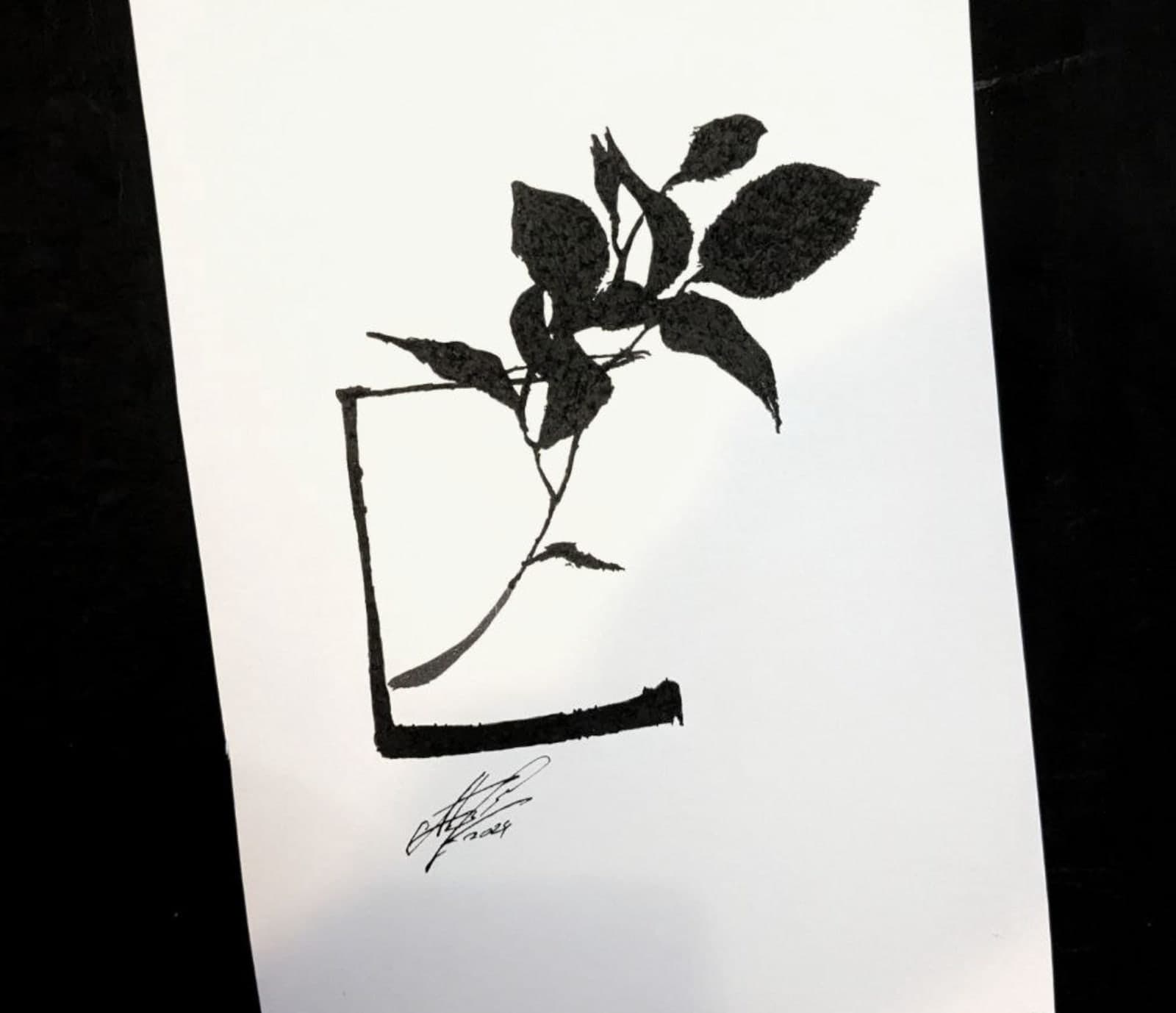 Original hand-drawn Menton postcard: Potted plant
