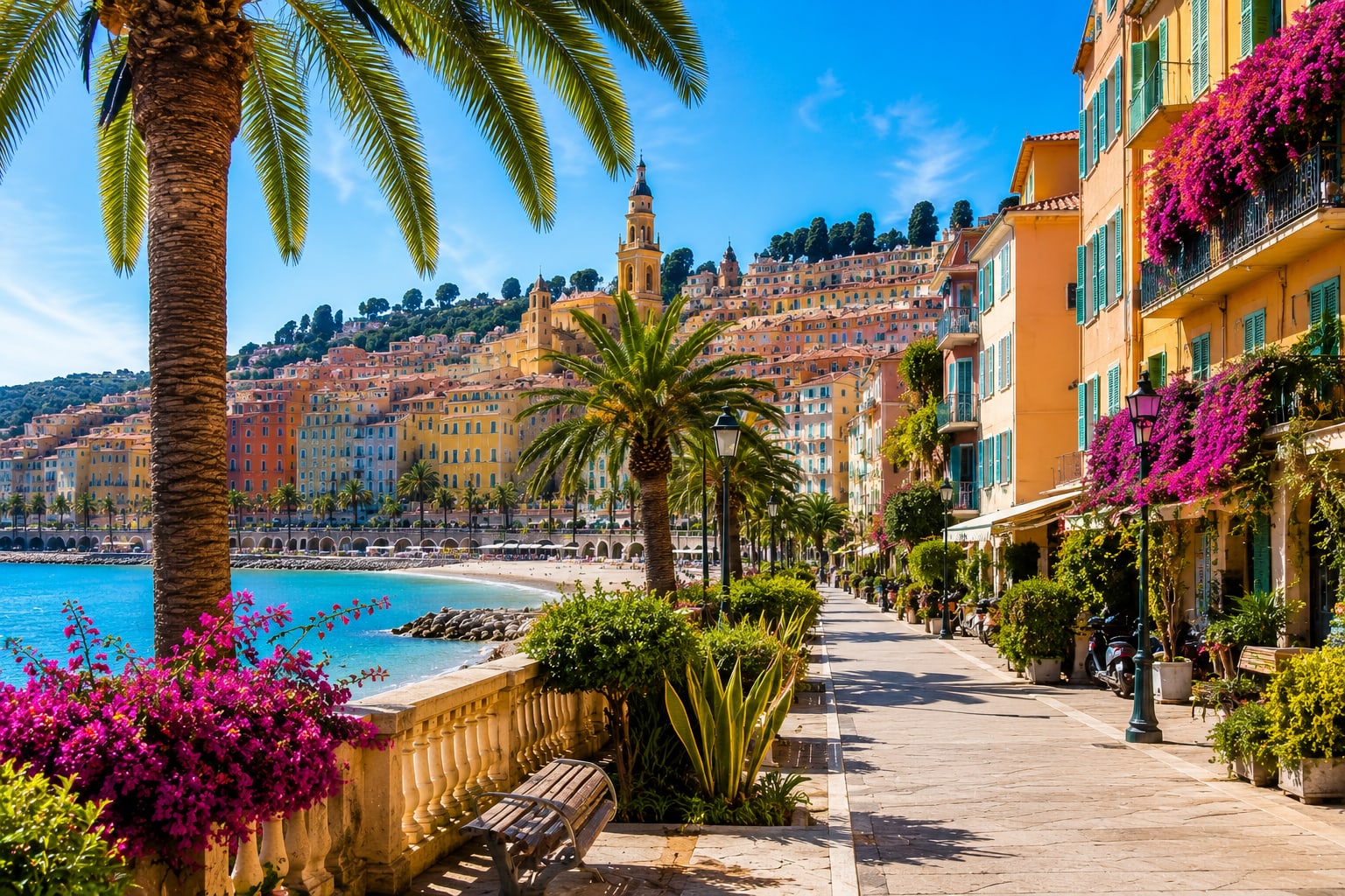 Illustration of a one-day Menton walking itinerary