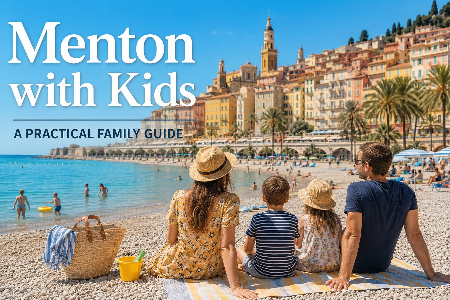 Illustration of a family day in Menton with children