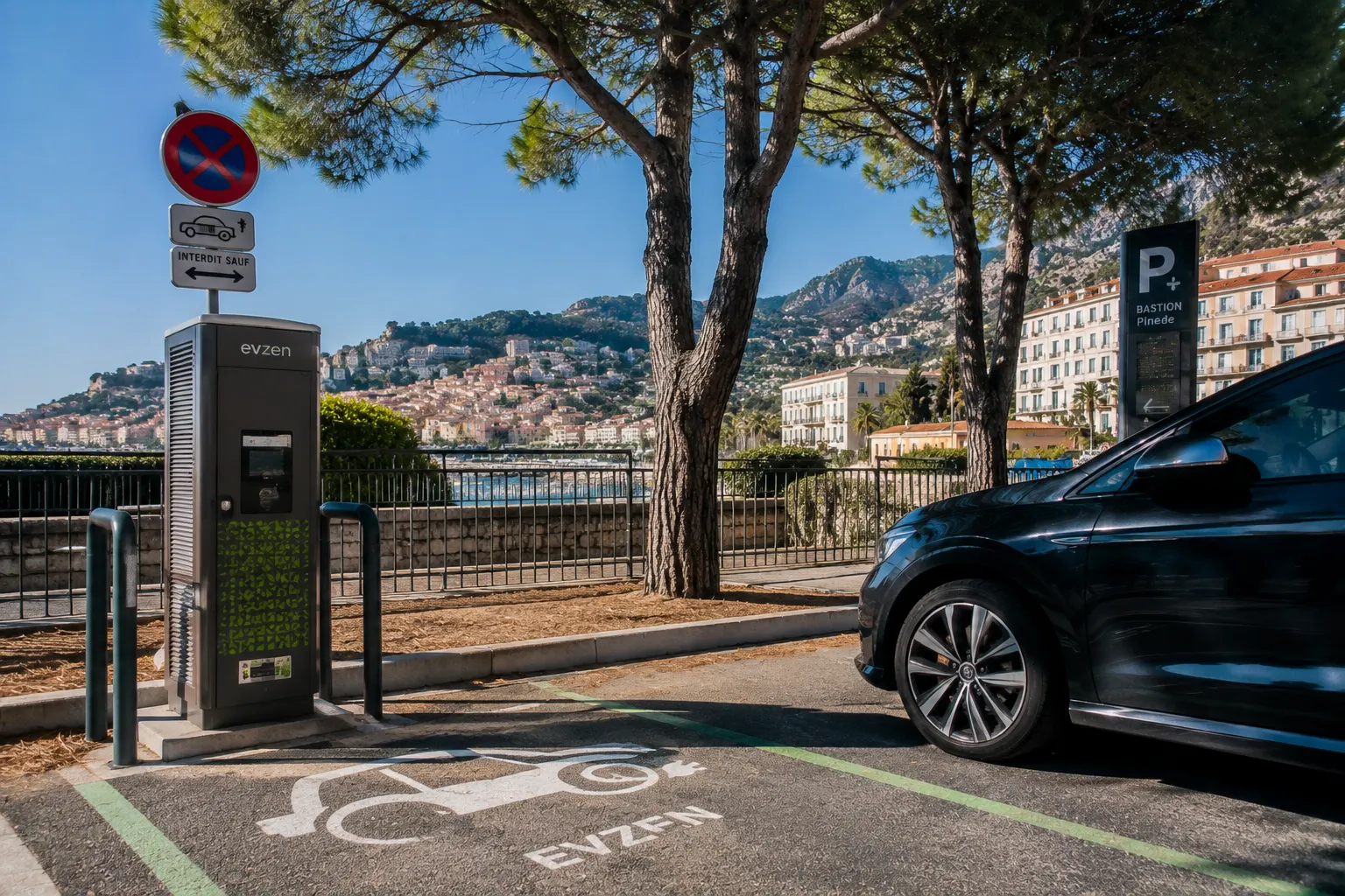 Illustration of EV charging at Parking de la Pinede du Bastion in Menton