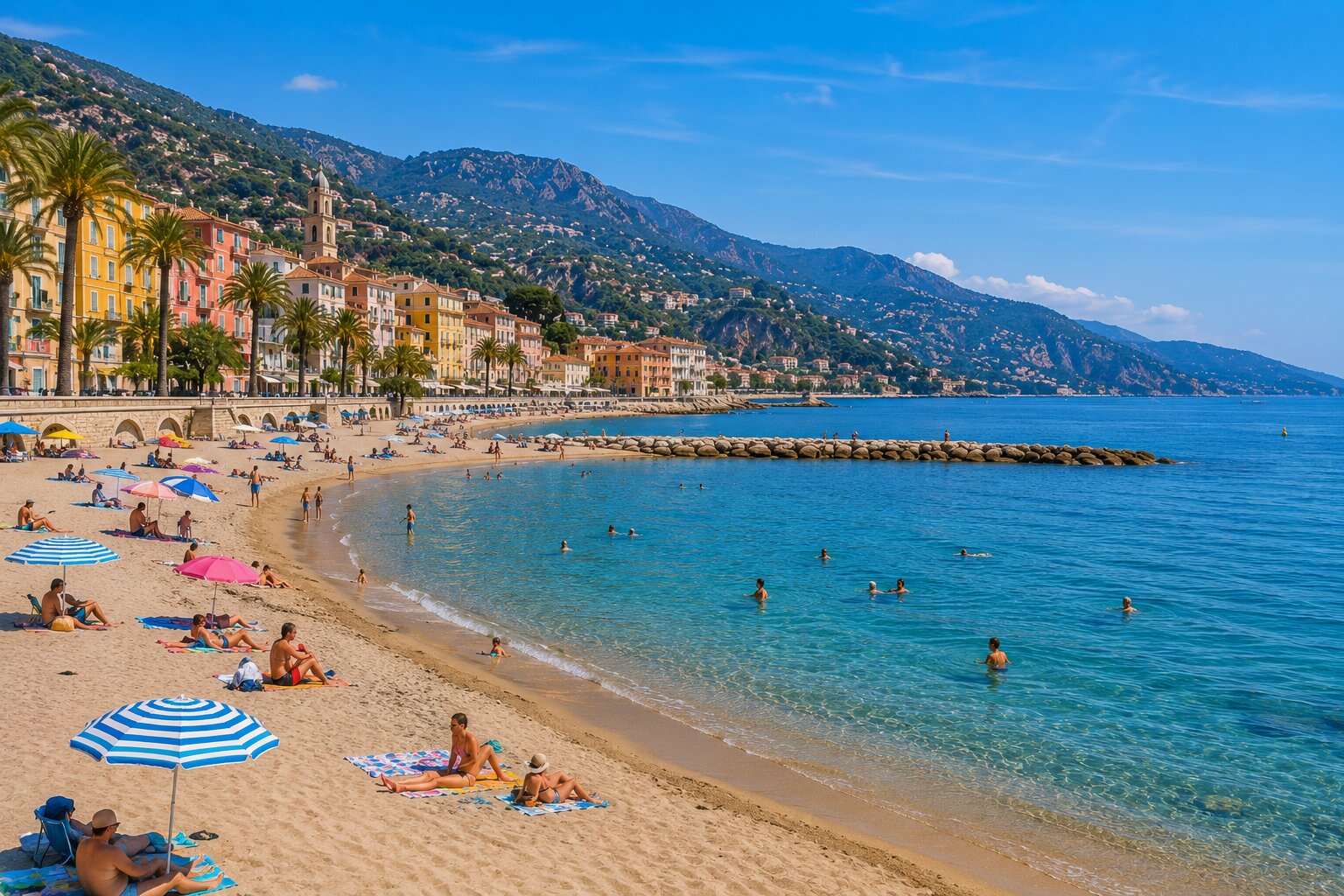 Ілюстрація Plage des Sablettes у Ментоні