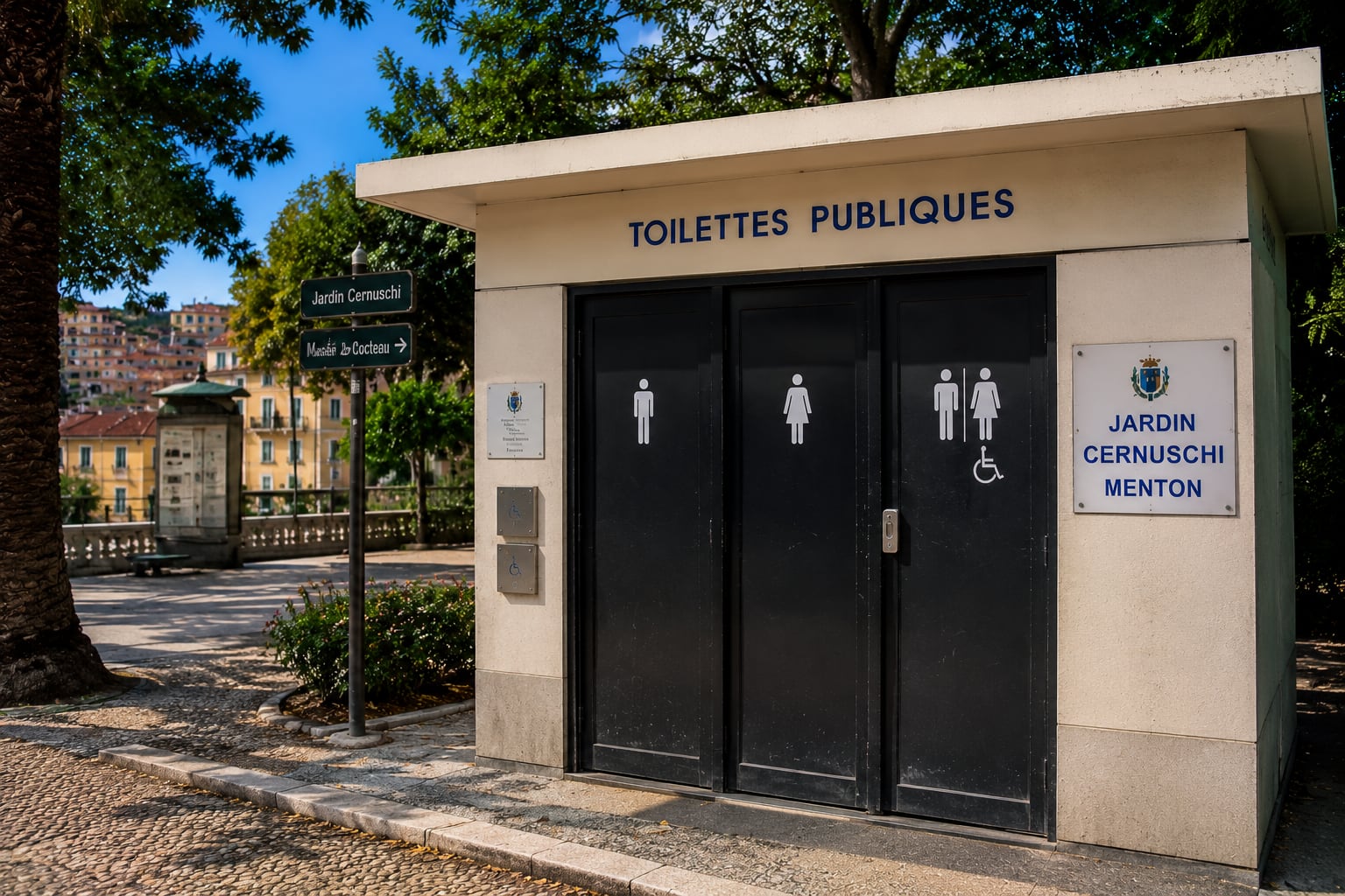 Illustration of public toilets on Avenue Cernuschi in Menton
