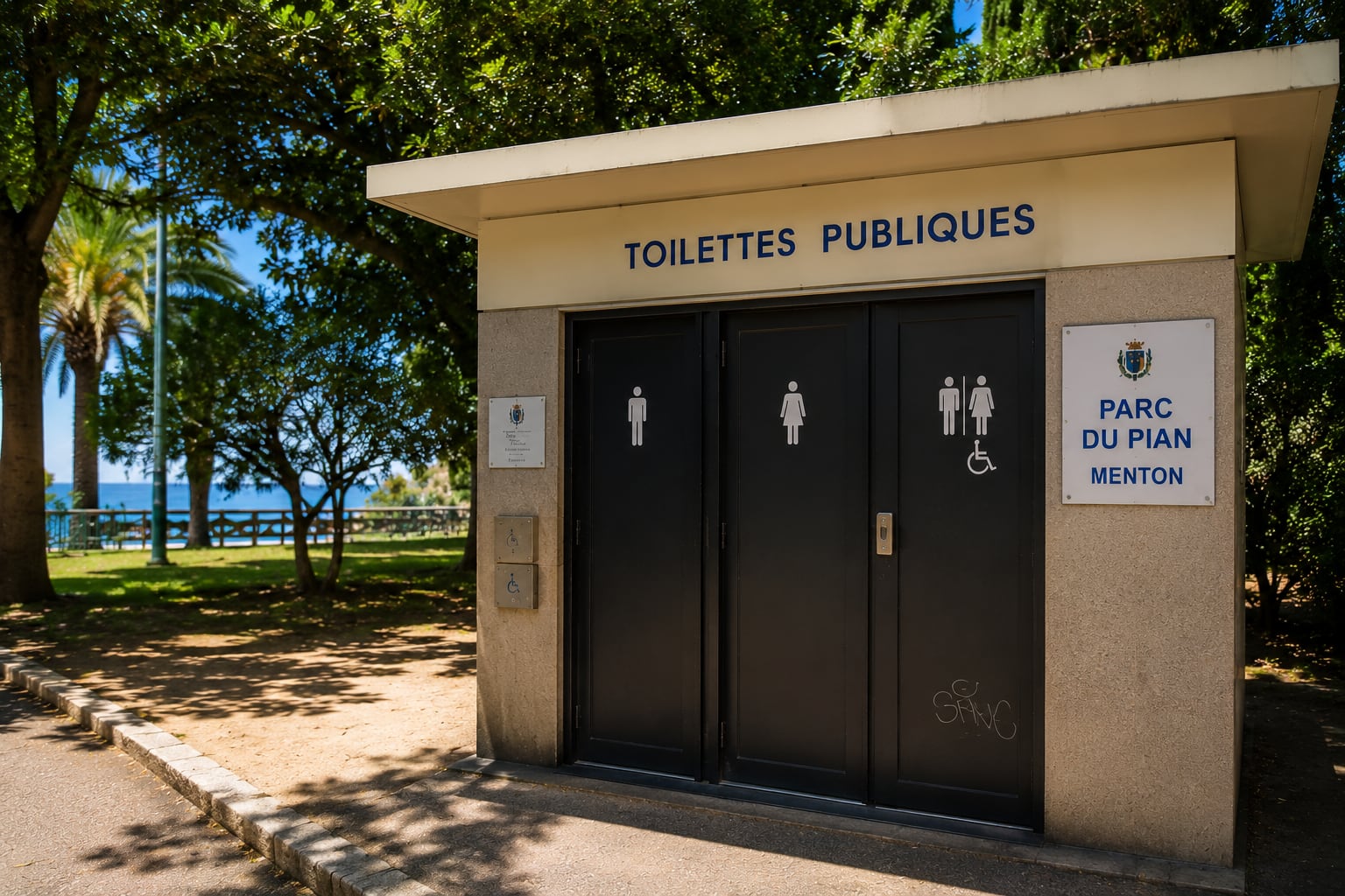 Illustration of public toilets in Parc du Pian, Menton