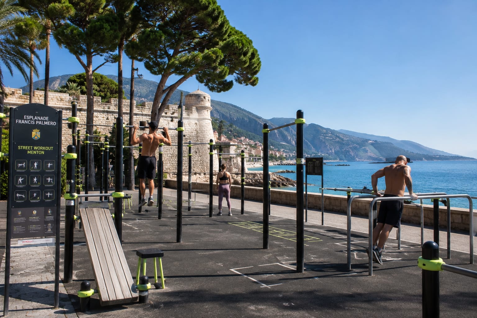 Illustration of the street-workout area at Esplanade Francis Palmero