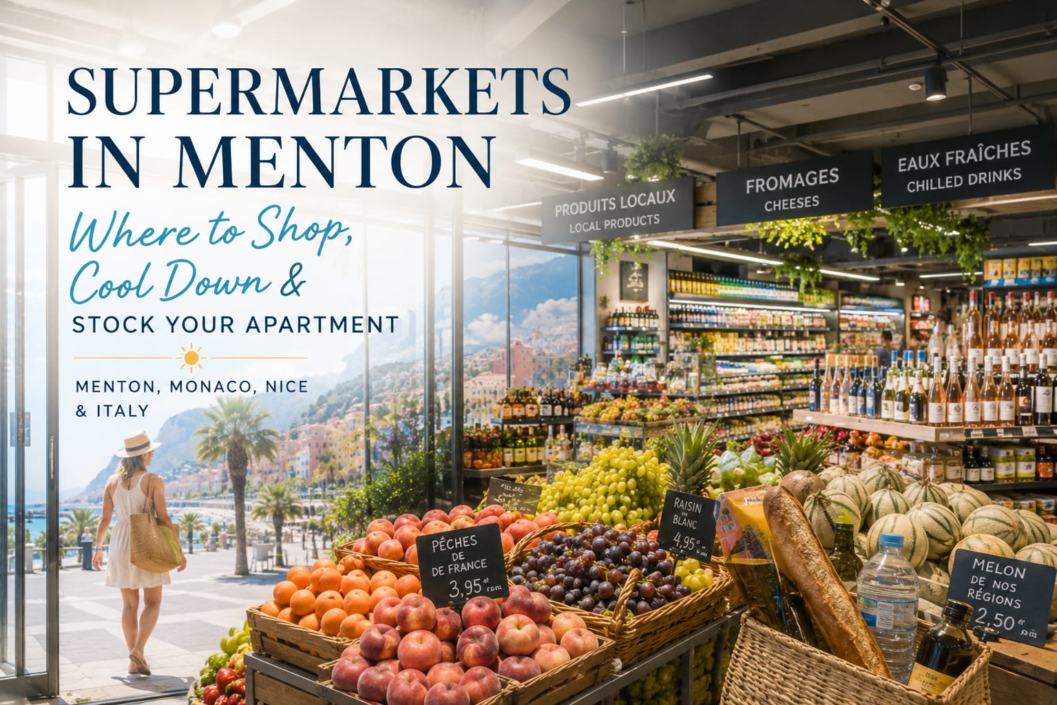 Illustration of supermarket shopping in Menton